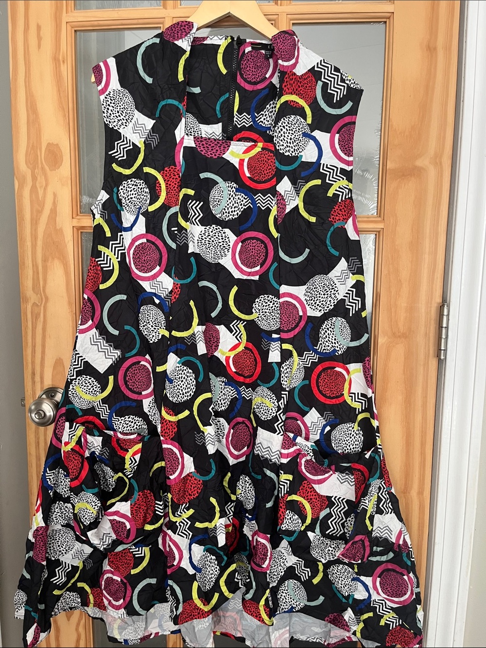 Kozan Geo, pocket, art deco, lantern Dress Geometric print, lagenlook, print, LG
